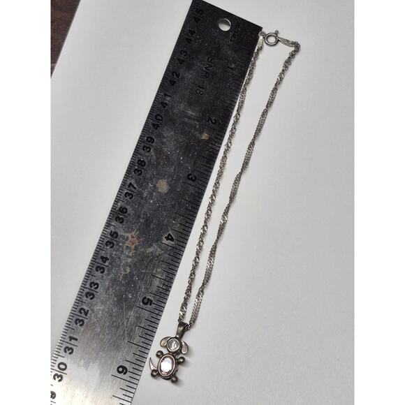 Small Sterling Silver Puppy Dog Necklace Pink And Clear Stones Chain 10" - Picture 5 of 6